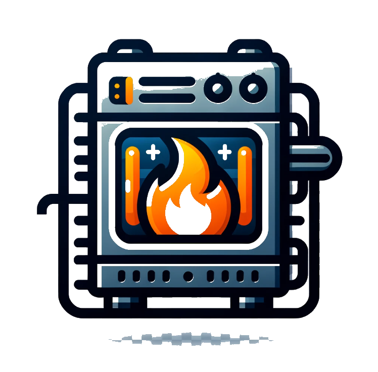 Stylized gas furnace with flames indicating heating.