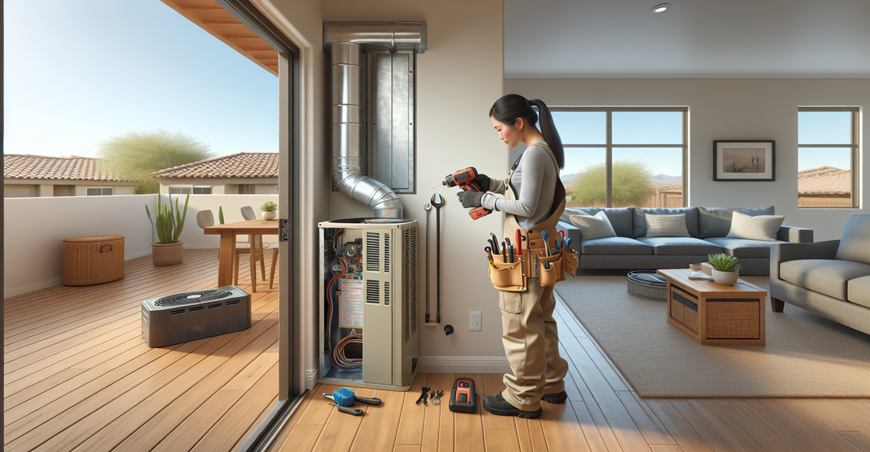 HVAC technician providing post-installation support and maintenance for an electric furnace in a residential property.