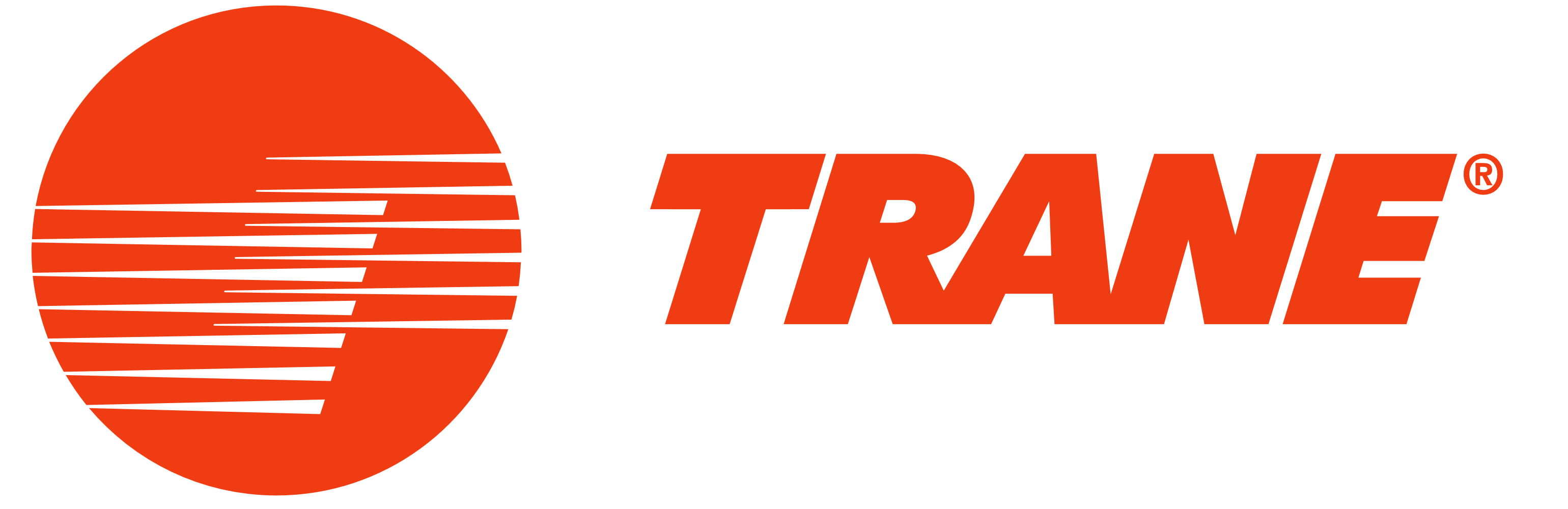 Trane company logo with orange circle and text.