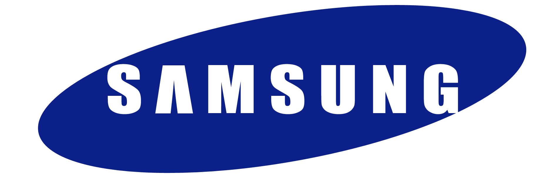  Samsung company logo with white text on a blue background.